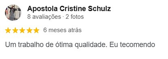 Avaliação 5 estrelas da Apostola Cristine Schulz sobre a Negócios do Pai
